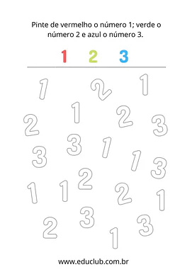 Atividades com os números 1 2 e 3 para Educação Infantil | Educlub